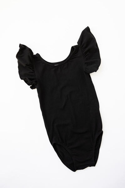 Mila & Rose:  Black S/S Flutter Sleeve Leotard