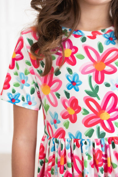 Mila & Rose:  Neon Floral S/S Pocket Twirl Dress