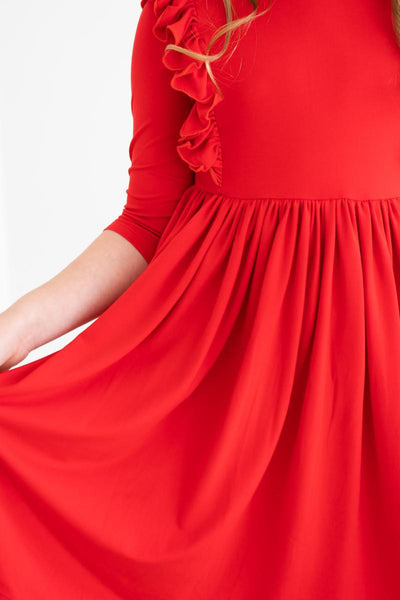 Mila & Rose:  Red 3/4 Ruffle Twirl Dress