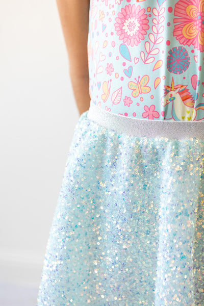 Mila & Rose:  SALE Aqua Sequin Twirl Skirt