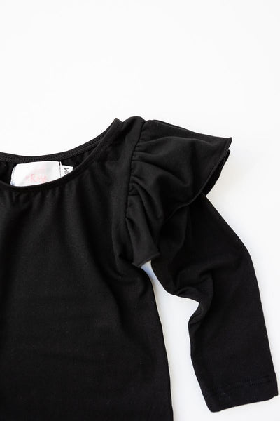 Mila & Rose:  Black L/S Flutter Sleeve Leotard