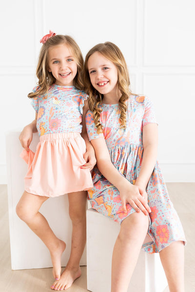 Mila & Rose:  Blue Retro Unicorns S/S Pocket Twirl Dress