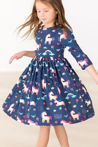 Mila & Rose:  Painted Skies 3/4 Sleeve Pocket Twirl Dress