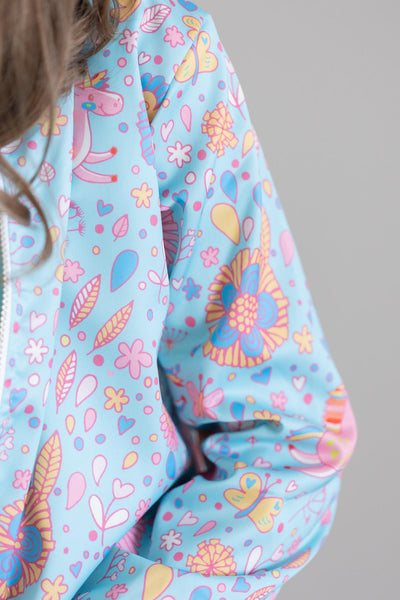 Mila & Rose:  Blue Retro Unicorns Satin Jacket