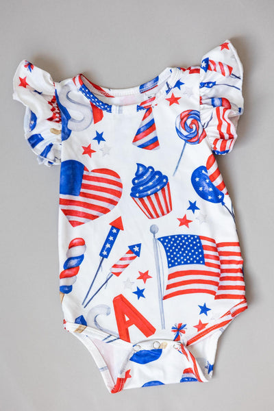 Mila & Rose:  SALE Party in the USA S/S Flutter Bodysuit