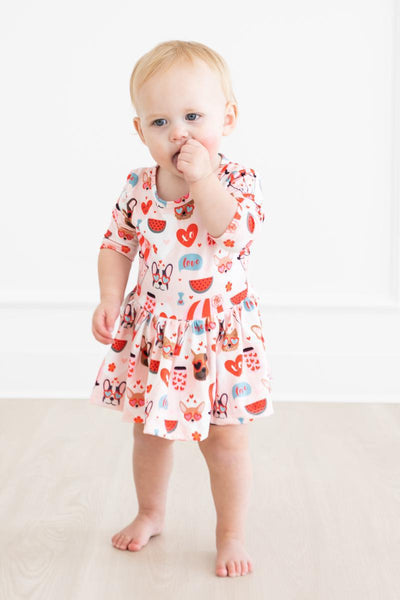 Mila & Rose:  Puppy Love 3/4 Sleeve Twirl Bodysuit