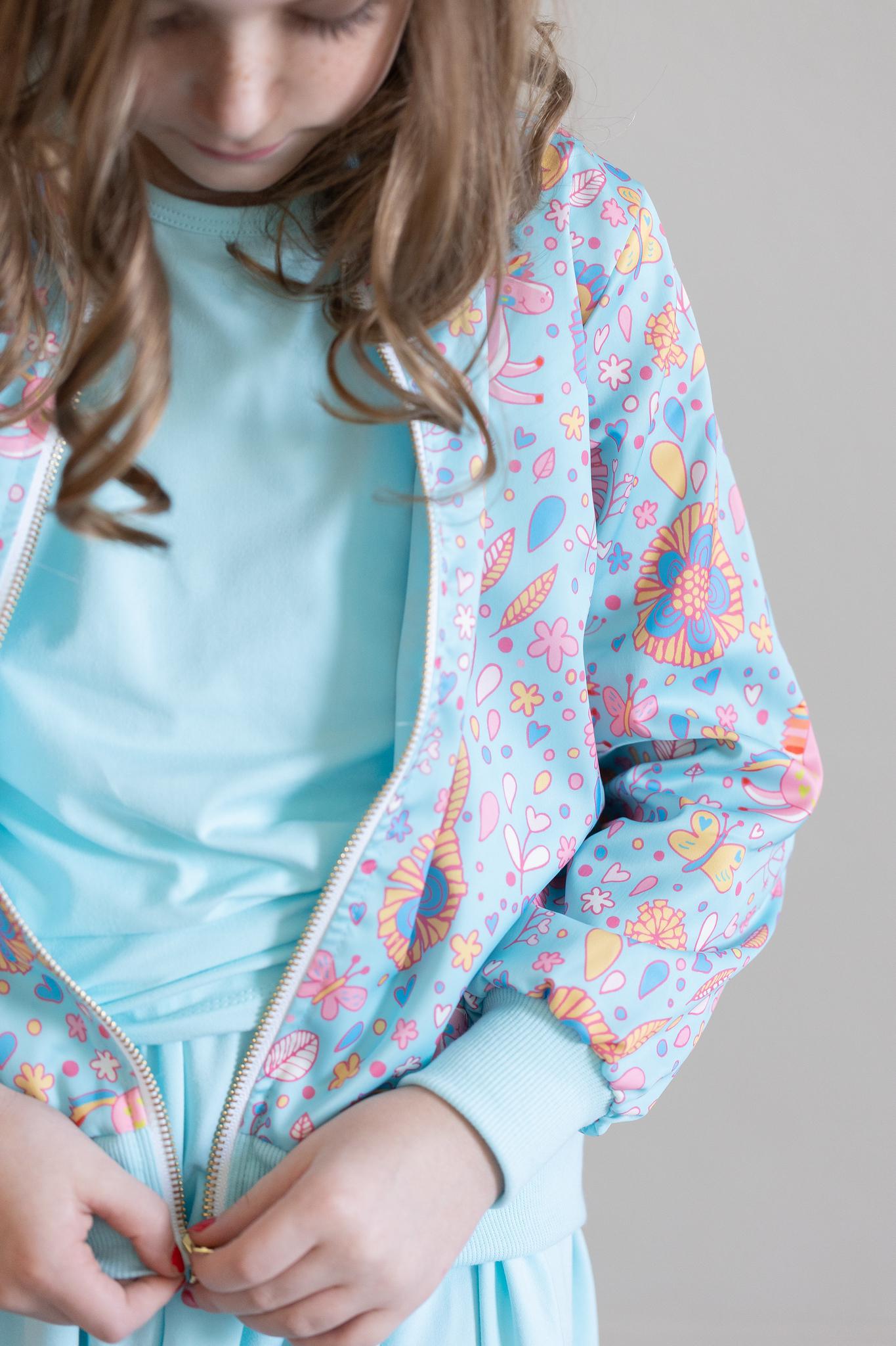 Mila & Rose:  Blue Retro Unicorns Satin Jacket