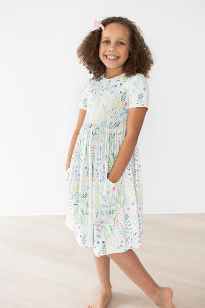 Mila & Rose:  Spring Dandelion Floral S/S Pocket Twirl Dress