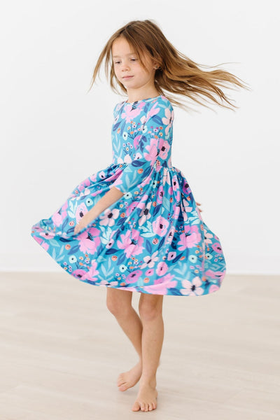 Mila & Rose:  Twirling in Teal 3/4 Sleeve Pocket Twirl Dress