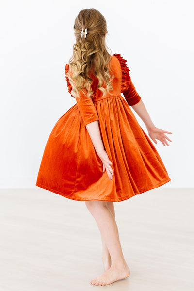 Mila & Rose:  Pumpkin Spice Velvet Ruffle Twirl Dress