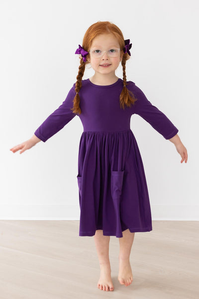 Mila & Rose:  Purple 3/4 Sleeve Pocket Twirl Dress