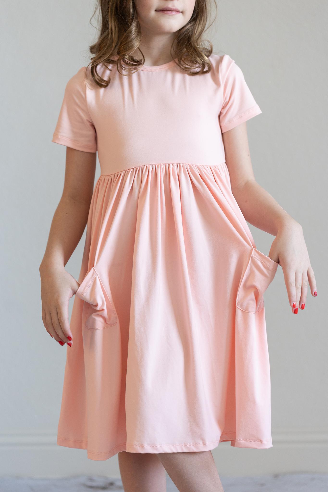 Mila & Rose:  Peach S/S Pocket Twirl Dress