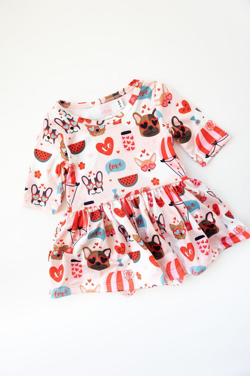 Mila & Rose:  Puppy Love 3/4 Sleeve Twirl Bodysuit