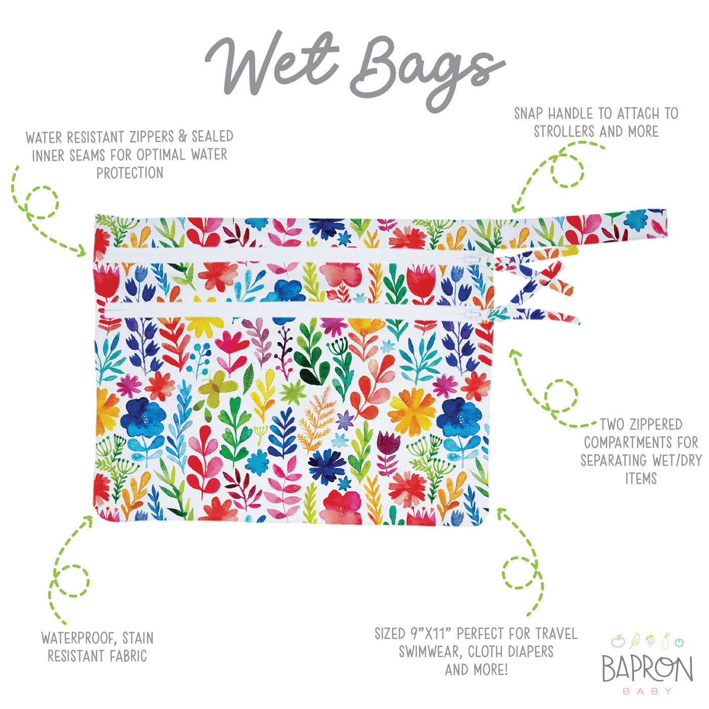 BapronBaby Waterproof Wet Bag: Rainbow Watercolor Floral