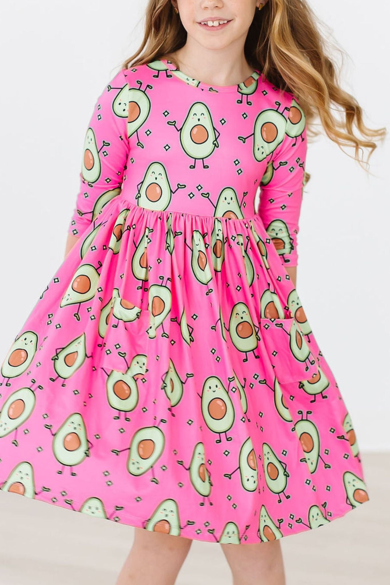 Mila & Rose:  Happy Avocados 3/4 Sleeve Pocket Twirl Dress