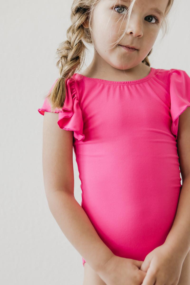 Mila & Rose:  Hot Pink S/S Flutter Sleeve Leotard