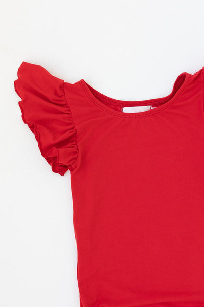 Mila & Rose:  Red S/S Flutter Sleeve Leotard