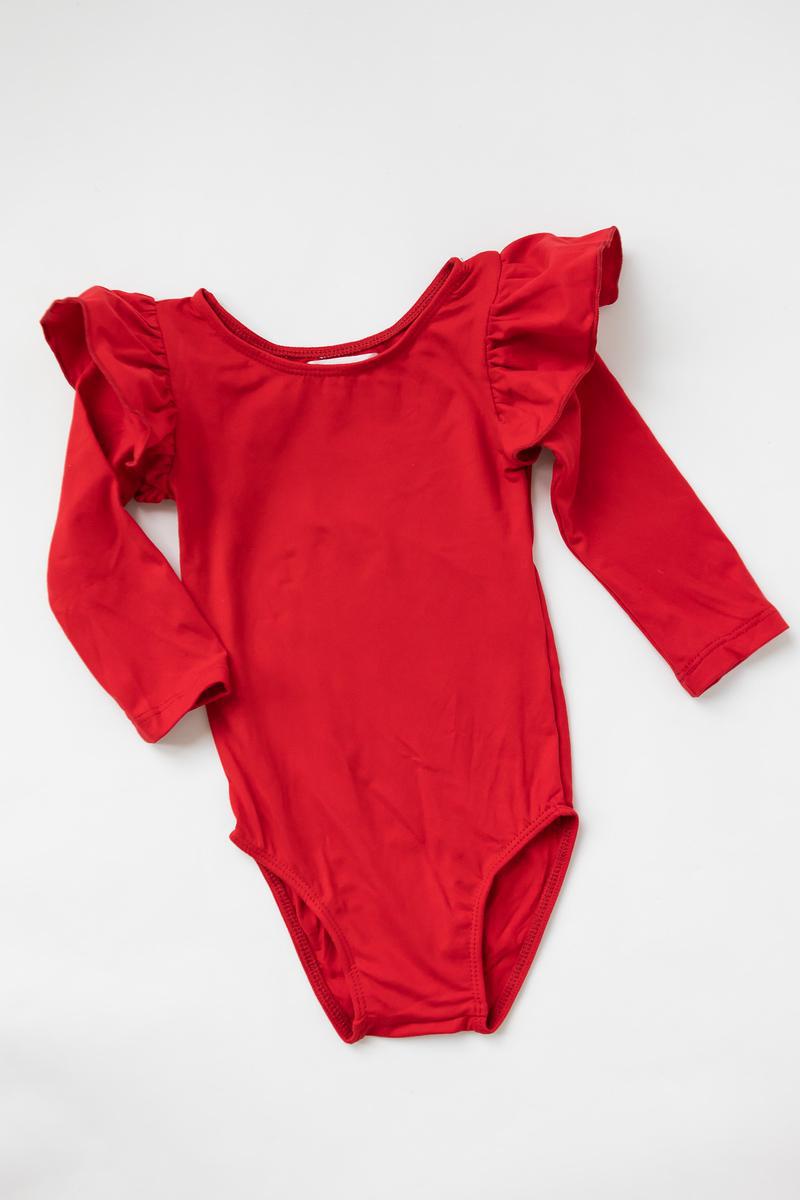 Mila & Rose:  Red L/S Flutter Sleeve Leotard