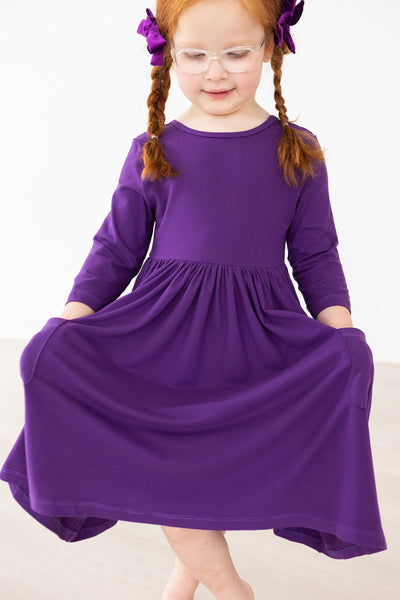 Mila & Rose:  Purple 3/4 Sleeve Pocket Twirl Dress