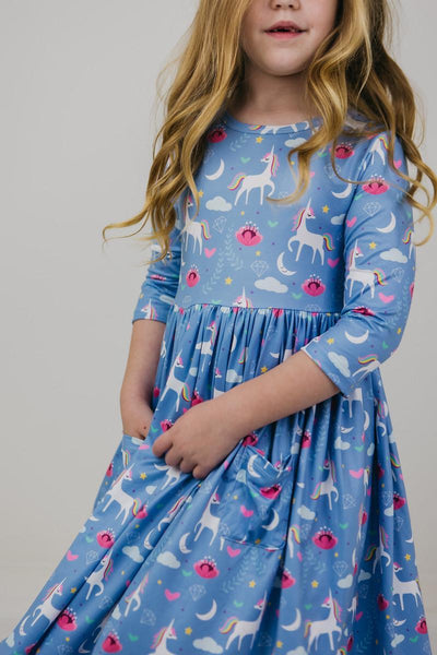 Mila & Rose:  Blue Moon 3/4 Sleeve Pocket Twirl Dress