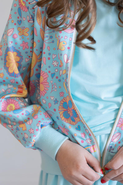 Mila & Rose:  Blue Retro Unicorns Satin Jacket