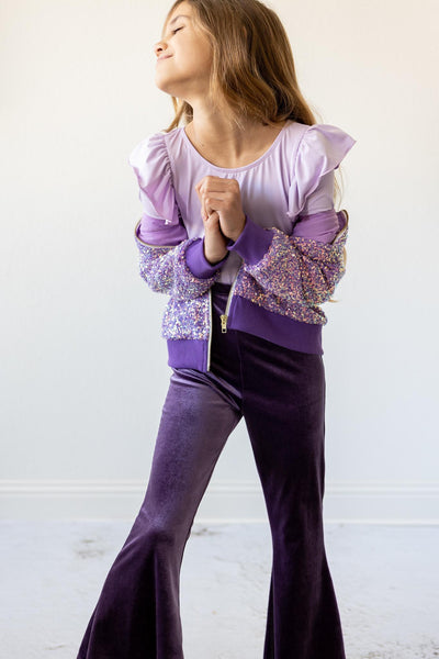 Mila & Rose:  Lavender L/S Flutter Sleeve Leotard