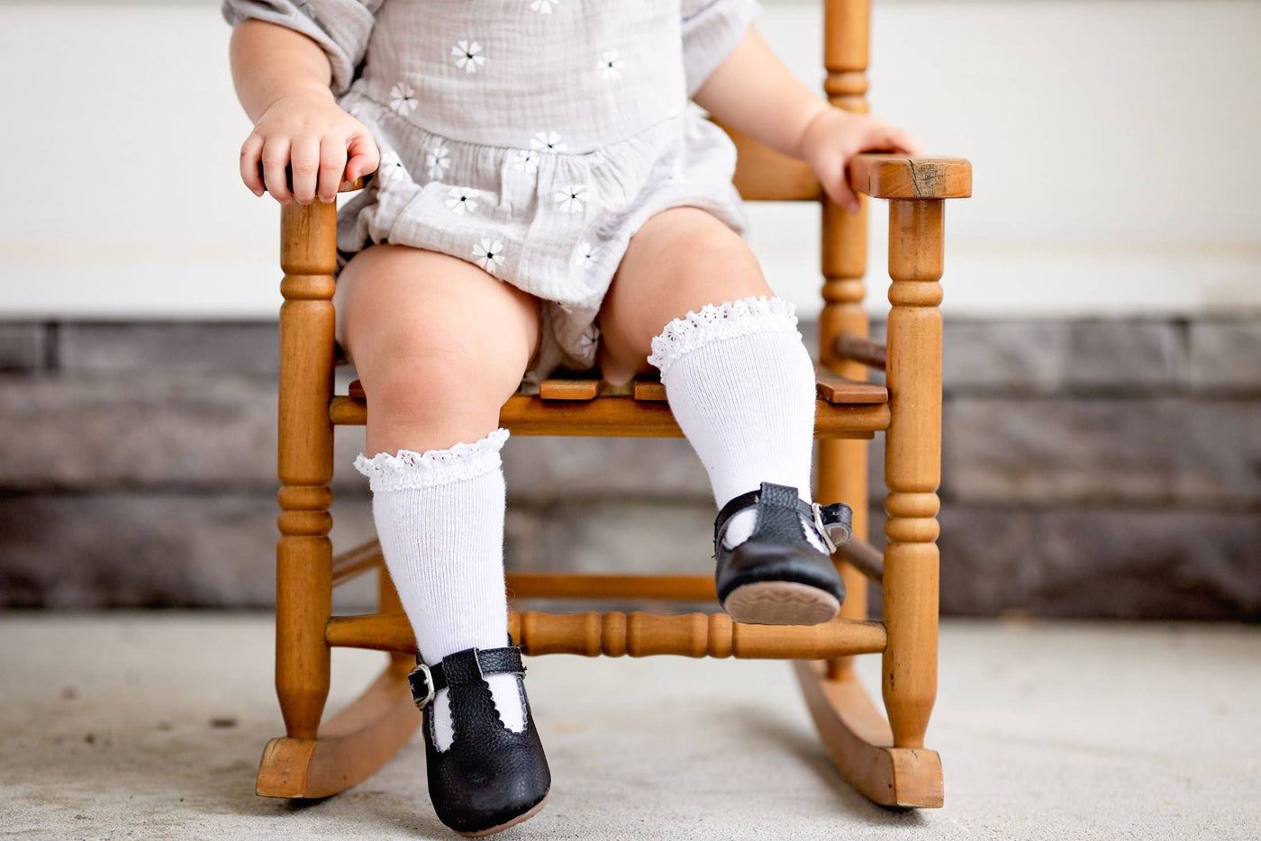 Little Stocking Co. Lace Top Knee Highs: White