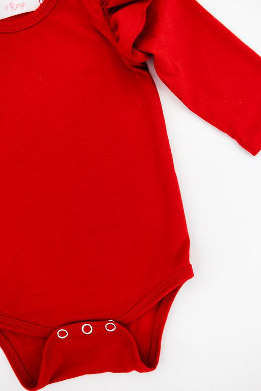 Mila & Rose:  Red L/S Flutter Bodysuit