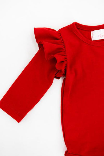 Mila & Rose:  Red L/S Flutter Bodysuit