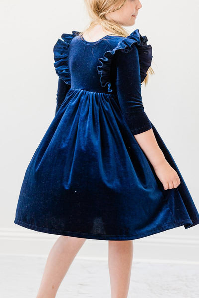 Mila & Rose:  Navy Velvet Ruffle Twirl Dress