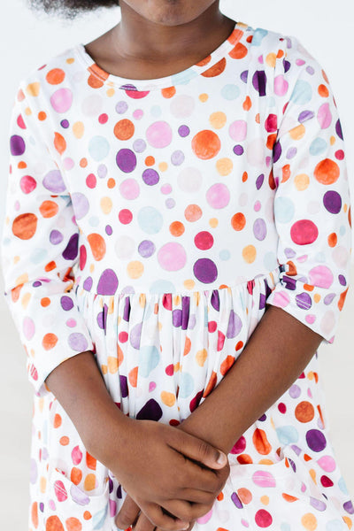 Mila & Rose:  Watercolor Pebbles 3/4 Sleeve Pocket Twirl Dress