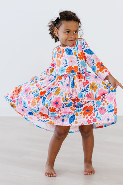 Mila & Rose:  Colorful Carnations 3/4 Sleeve Pocket Twirl Dress