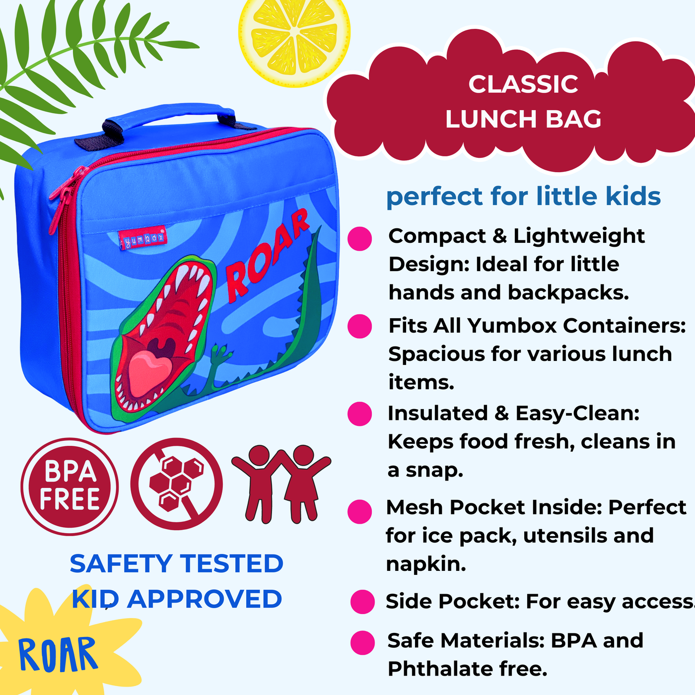 Yumbox Classic Lunch Bag & Sandwich Bag Set: Dinosaur ROAR!