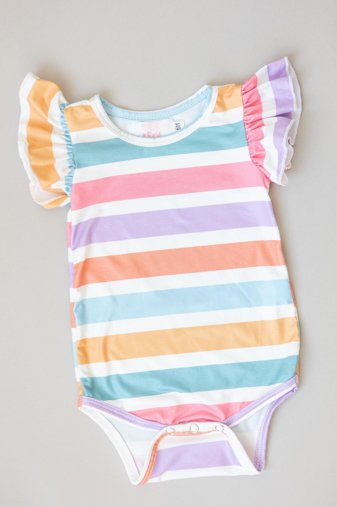 Mila & Rose:  Spring Stripes S/S Flutter Bodysuit