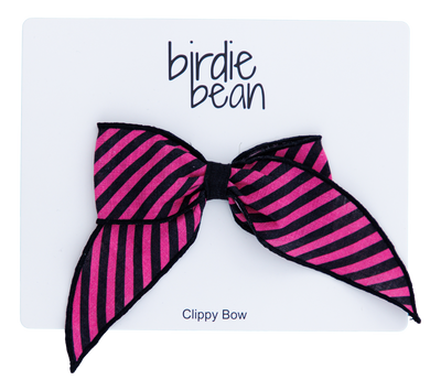 Birdie Bean Clippy Bow: Pink/Black Stripe