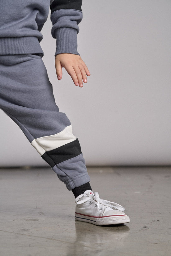 Little Bipsy Elevated Sweatpant: Blue Stripe Colorblock