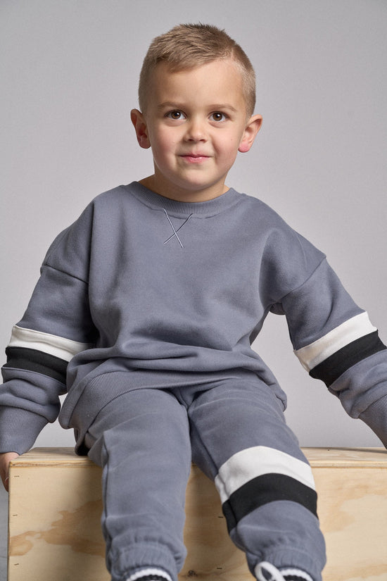 Little Bipsy Elevated Crewneck: Blue Stripe Colorblock