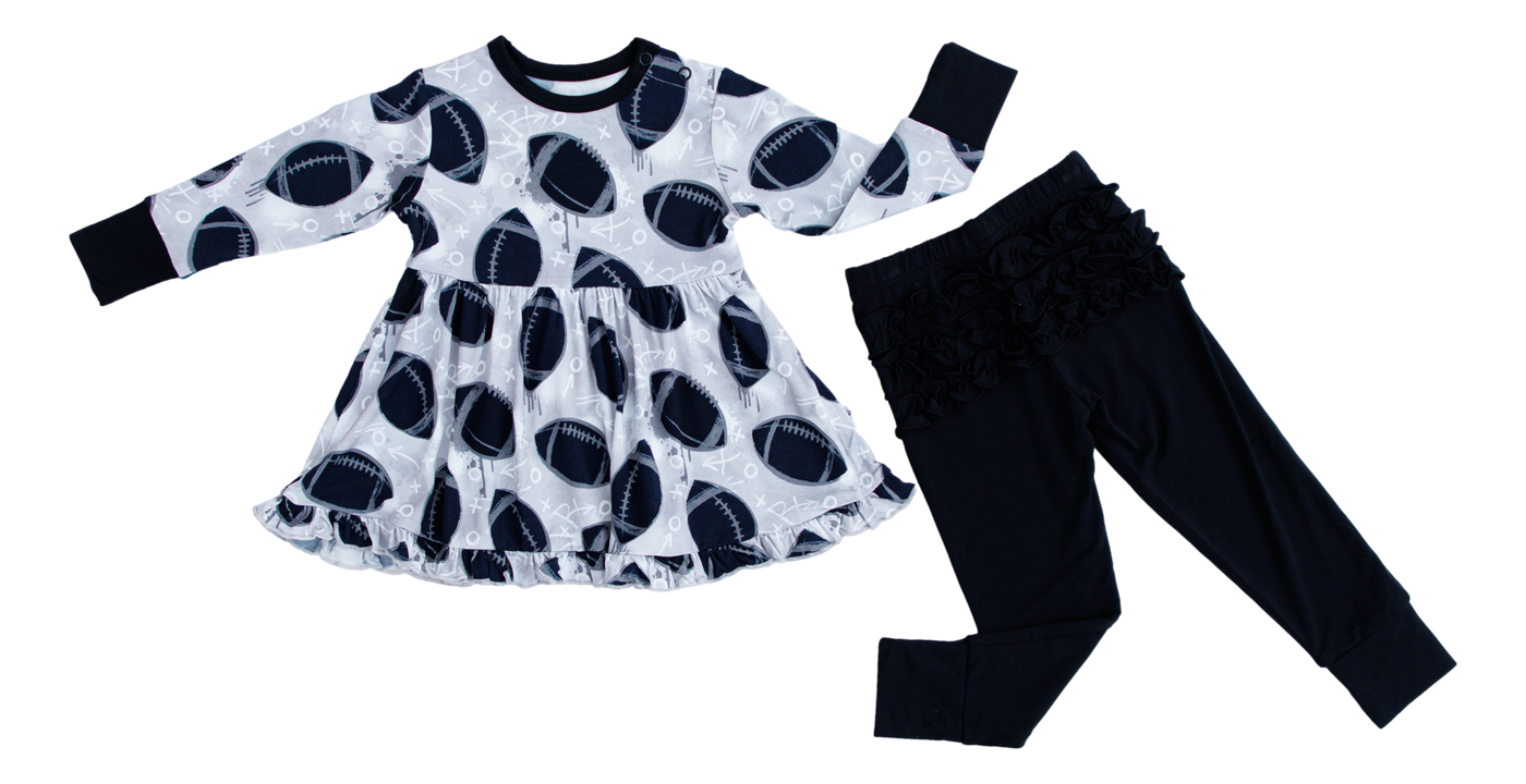 Birdie Bean Peplum Set: Graffiti Football Silver and Black