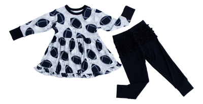 Birdie Bean Peplum Set: Graffiti Football Silver and Black