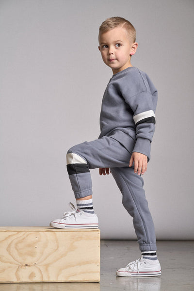 Little Bipsy Elevated Sweatpant: Blue Stripe Colorblock