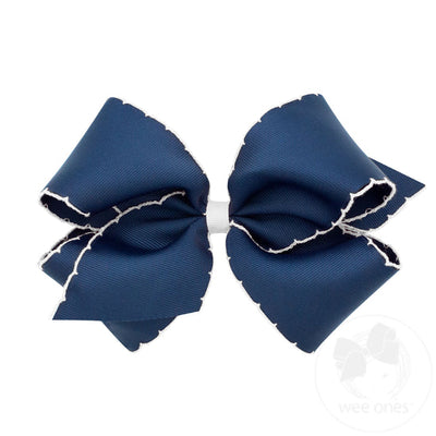 Wee Ones Moonstitch Classic Grosgrain Hair Bow: Navy with White