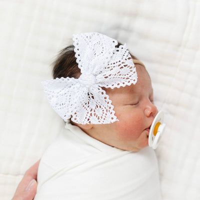 Lou Lou and Company Bow Headband: White Crochet