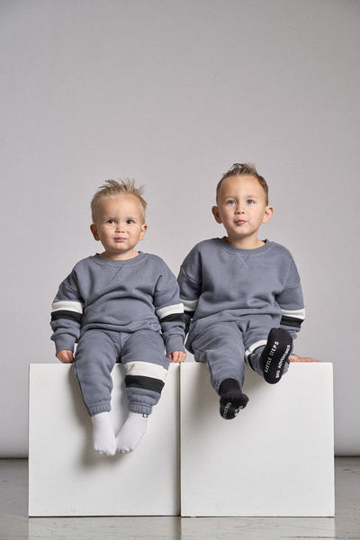 Little Bipsy Elevated Crewneck: Blue Stripe Colorblock