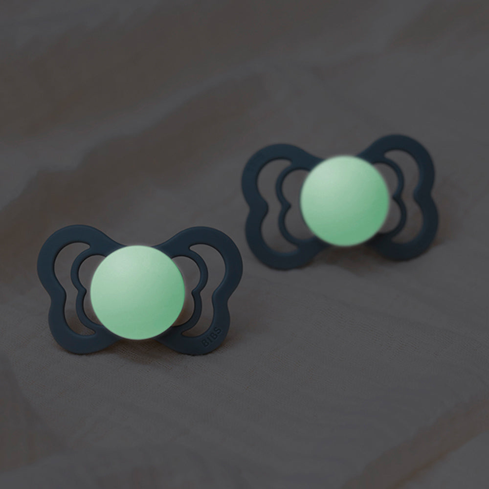 BIBS Pacifiers: Supreme Silicone (2 Pack) - Sage/Cloud Glow-in-the-Dark