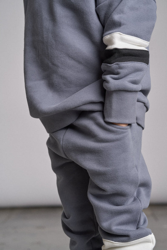 Little Bipsy Elevated Sweatpant: Blue Stripe Colorblock