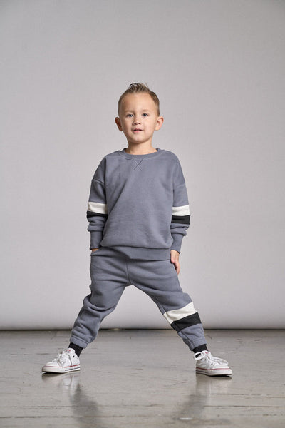 Little Bipsy Elevated Sweatpant: Blue Stripe Colorblock