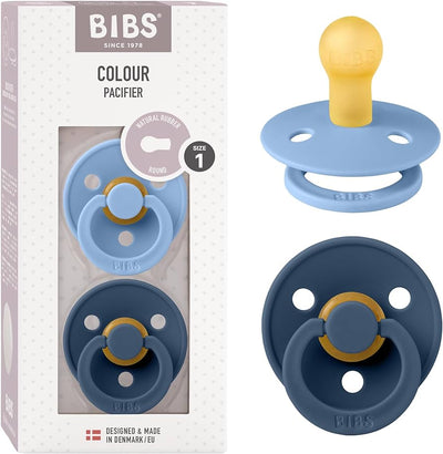 BIBS Pacifiers Classic Round 2 Pack: Sky Blue/Steel Blue