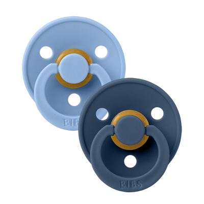 BIBS Pacifiers Classic Round 2 Pack: Sky Blue/Steel Blue