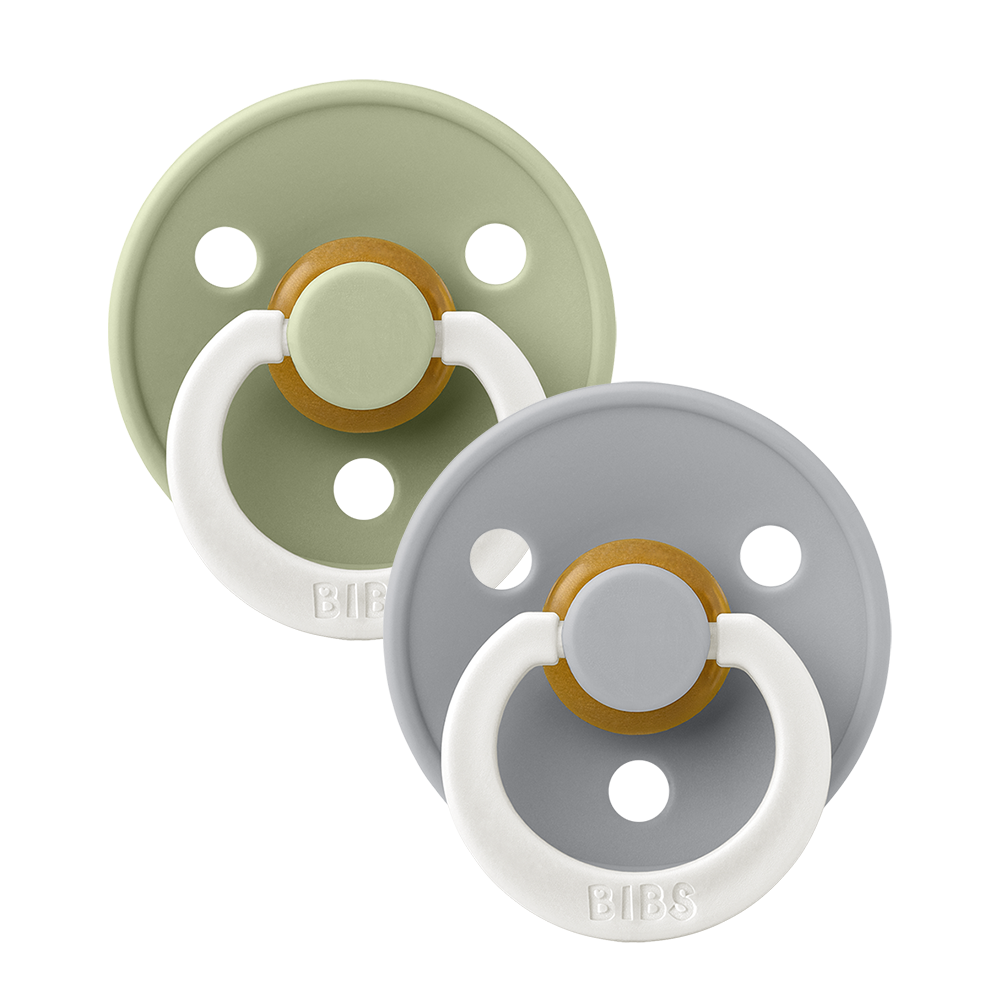 BIBS Pacifiers Classic Round 2 Pack: Sage/Cloud Glow-in-the-Dark