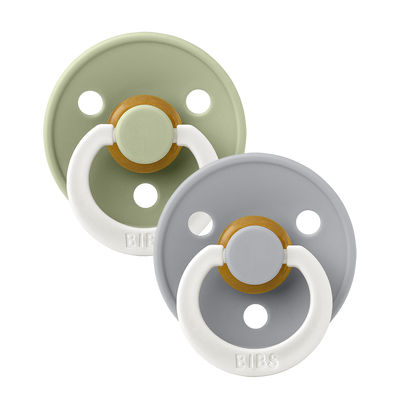 BIBS Pacifiers Classic Round 2 Pack: Sage/Cloud Glow-in-the-Dark